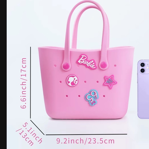 Kids Barbie Pink Tote with Decorative Patches - Picture 6 of 6